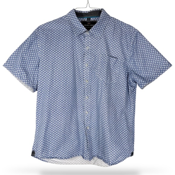 Nickel & Iron Other - Nickel & Iron Mens Blue White Geometric Fan Print Cotton Short Sleeve Shirt L